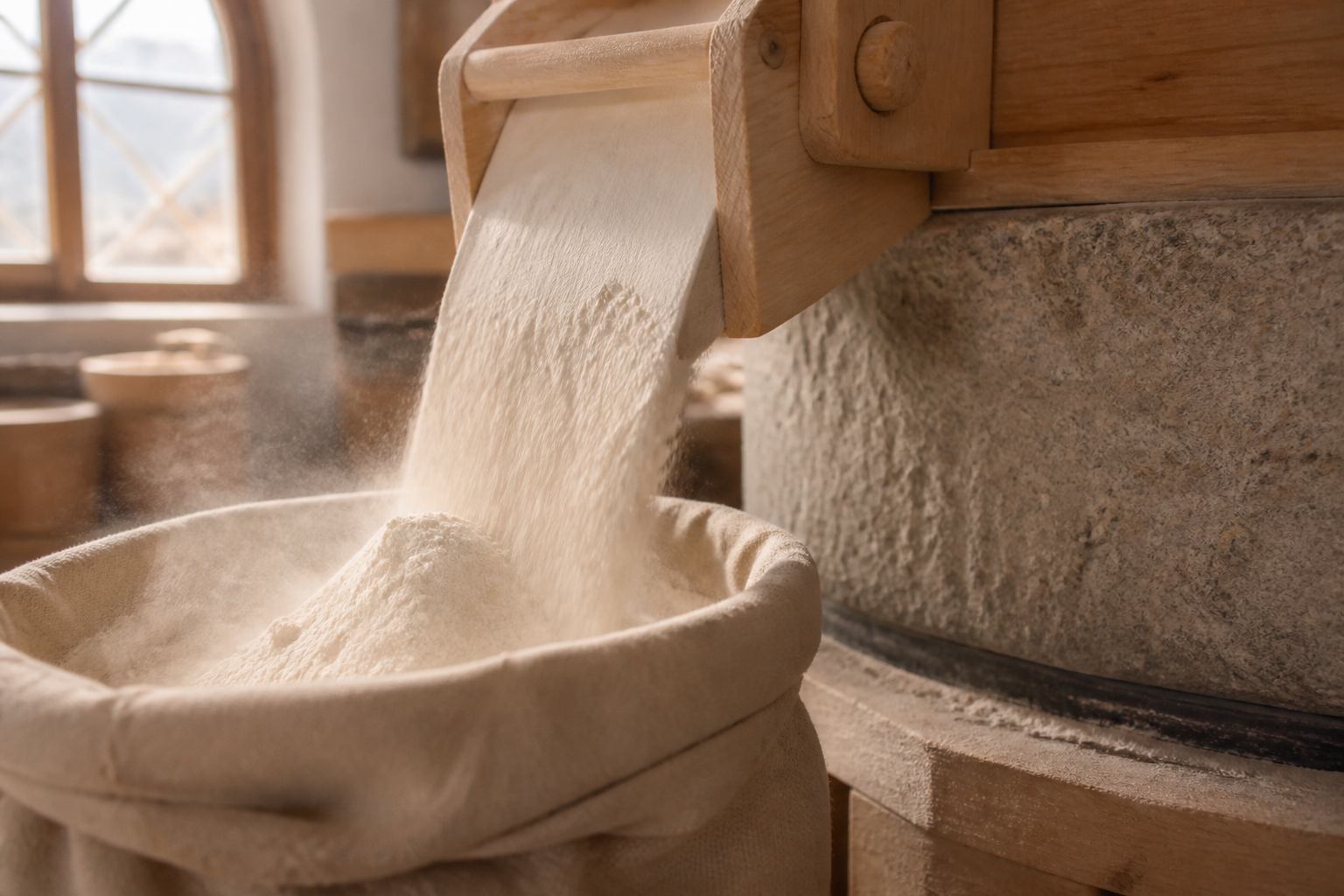 Frisch gemahlenes Mehl aus der Steinmühle